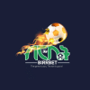 Promotional sports graphic with a flaming soccer ball and green stylized text, dark blue background, slogan reads “The game is ours, The win is yours.”