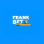 Blue banner-style background with the white text 'FRANK BET' and a small soccer ball resting on a brown platform beneath the letters.