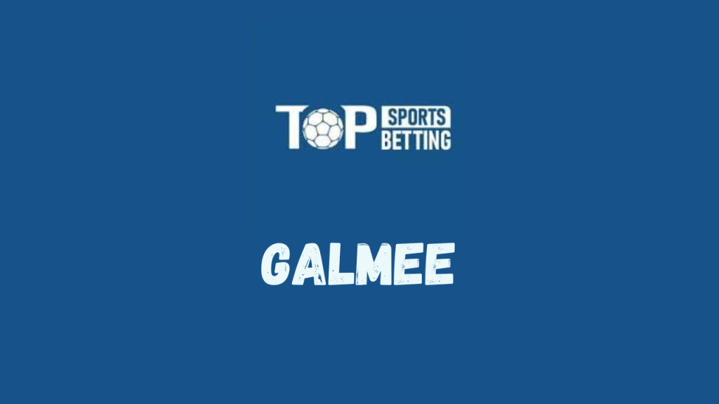 Blue banner featuring the TOP Sports Betting logo (soccer-ball O) and large bold 'GALMEE' text in white.