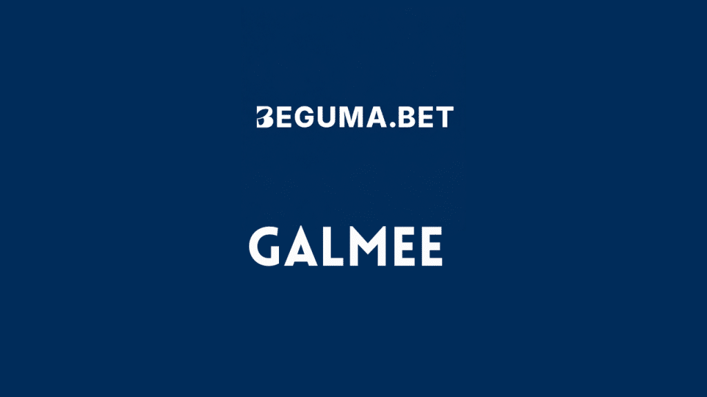 Branding screen with white text: BEGUMA.BET above and GALMEE below on a dark blue background.