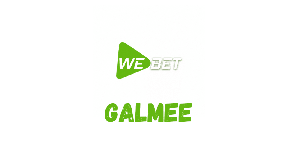 Brand logo: We Bet with a green triangular play icon and the word GALMEE in bold green lettering beneath.